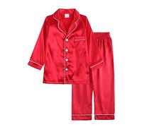Verve Jelly Enfant en bas âge bébé fille deux pièces pyjamas ensemble à manches longues bouton vers le bas pyjama haut pantalons longs vêtements de nuit rouge 150 10-11 ans