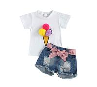 Verve Jelly Enfant en bas âge bébé filles Shorts ensemble chemises à manches courtes haut et short 2 pièces vêtements d'été tenues 130 blanc 5-6 ans