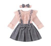 Verve Jelly Enfant en bas âge bébé filles vêtements tenue à manches longues dentelle chemisier hauts porte-jarretelles jupe robe tenue, rose, 130, 5-6 ans