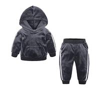 Verve Jelly Enfant En Bas âGe BéBé GarçOns Filles VêTements Couleur Unie à Manches Longues Sweat à Capuche Hauts Pantalons 2 PièCes Tenue Ensemble Velours Automne Hiver VêTements Gris 90 12-18 Mois
