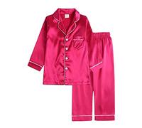 Verve Jelly Enfant en bas âge enfants bébé fille solide Pjs à manches longues bouton chemise haut et pantalon coton 2 pièces pyjama ensemble Rose rouge 160 12-13 ans