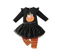 Verve Jelly Enfant en bas âge Enfants Bébé Filles Outfit Citrouille Imprimer Chemises Manches Longues Tops Tutu Jupe Pantalon Leggings Halloween Vêtements Ensemble Noir A 120 3-4 Ans