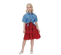 Verve Jelly Enfant en Bas âge Enfants bébé Filles Robe d'été Princesse sans Manches Fronde à Pois Tutu Robe Enfants Denim à Manches Courtes t-Shirt Hauts 2pcs été Automne Tenues 150 Rouge 9-10 Ans
