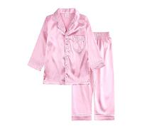 Verve Jelly Ensemble de pyjamas en satin pour enfants en bas âge bébé à manches longues haut boutonné pantalon vêtements de nuit filles garçons Pjs vêtements de nuit rose 100 2-3 ans