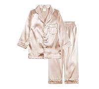 Verve Jelly Ensemble pyjama en satin pour enfant en bas âge bébé fille garçon à manches longues chemise de pyjama boutonné haut + pantalon bas vêtements de nuit tenues or rose 120 4-5 ans