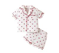 Verve Jelly Ensemble pyjama pour tout-petits bébé fille garçon pour la Saint-Valentin chemise en coton lin avec patte de boutonnage haut à manches courtes avec imprimé coeur et short chemise de nuit