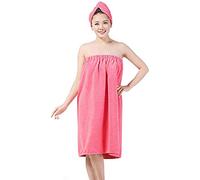 Verve Jelly Femmes Spa Wrap Robe Set Doux Confortable Absorbant Microfibre Serviette De Bain Cover-up Terry Peignoir Turban Cap Rose Rouge 01 90 * 150cm