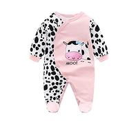 Verve Jelly Infantile Nouveau-Né BéBé GarçOn Coton Combinaison BéBé Vache Impression Dessin Animé Barboteuse Tenues Pyjama à Pieds Dormeur Rose à Pieds 80 9-12 Mois