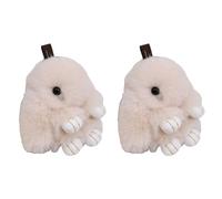 Verve Jelly Lot de 2 porte-clés lapin en peluche avec pompon pour sac clé de voiture sac à dos, beige