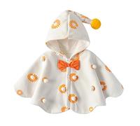 Verve Jelly Manteau cape à capuche pour filles en bas âge mignon boule de poils automne hiver hauts chauds manteau épais blanc 120 3-4 ans
