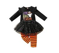 Verve Jelly Nouveau-né bébé filles vêtements ma première tenue manches longues imprimé citrouille hauts à volants avec jupe tutu pantalon vêtements ensemble noir B 90 12-18 mois
