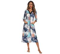 Verve Jelly Peignoir à manches 3/4 avec fermeture éclair pour femme - Imprimé floral - Léger - Avec poches, gris, XL