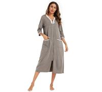 Verve Jelly Peignoir à manches 3/4 avec fermeture éclair pour femme - Imprimé floral - Léger - Avec poches, gris foncé, L