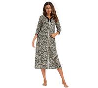 Verve Jelly Peignoir à manches 3/4 avec fermeture éclair pour femme - Imprimé floral - Léger - Avec poches, Leopard 2., XL