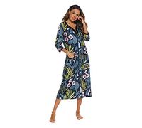 Verve Jelly Peignoir à manches 3/4 avec fermeture éclair pour femme - Imprimé floral - Léger - Avec poches, bleu marine, L