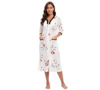 Verve Jelly Peignoir à manches 3/4 avec fermeture éclair pour femme - Imprimé floral - Léger - Avec poches, blanc, XL