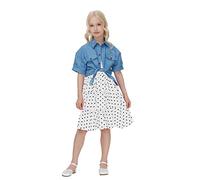 Verve Jelly Robes décontractées à pois pour enfants Robe à bretelles à volants Robe d'été sans manches + Chemise Tops Tee Denim Outfits 160 Blanc 11-12 ans