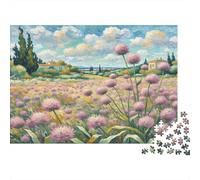 Verveine Papier épais Chrysanthèmes Roses dans Un Champ campagnard Puzzle Cadeau d’Anniversaire 38x26cm/1000 pièces