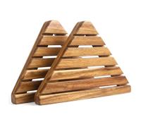 Vervevum Étagères de Douche d'angle en Bois, Caddie de Douche Triangulaire à vidange Rapide, 2 pièces