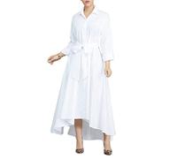 VERWIN Femmes Manches Longues Lache Elegante Robe Maxi boutonnee Chemise Robe Longue avec Poches et Ceintures Blanc M