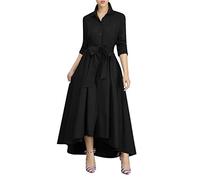 VERWIN Robe longue à manches longues pour femme avec poches et ceintures, Noir , M