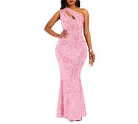 VERWIN Robe longue à sequins, col oblique, sirène, sans manches, pour femme - Robe de soirée moulante, rose, M