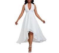 VERWIN Robe longue dos nu sans manches avec ourlet fendu à volants et dos nu, robe de soirée ou de cocktail, blanc, Taille L
