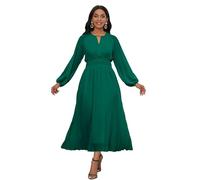 VERWIN Robe longue plissée à manches longues et col rond avec taille élastique pour femme, vert, Taille L