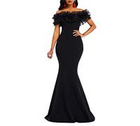 VERWIN Robe maxi moulante à manches mi-longues avec épaules dénudées et épaules dénudées pour femme, Noir sans manches, XX-Large