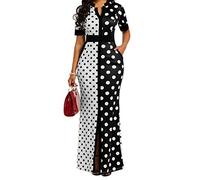 VERWIN Robe Moulante Fendue a Manches Courtes et Imprime a Pois XXL