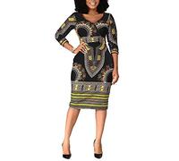 VERWIN Robe Moulante mi-Mollet a col en V et a Manches Trois-Quarts pour Femme Noir XL