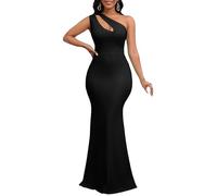 VERWIN Robe moulante sans manches à col oblique - Robe sirène - Robe longue sexy - Robe de cocktail, noir, Taille L