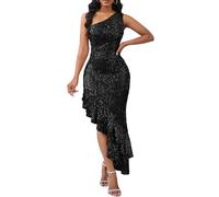 VERWIN Robe moulante sans manches à paillettes avec ourlet à volants et paillettes - Robe longue décontractée pour fête, cocktail, soirée, noir, XX-Large