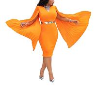 VERWIN robe moulante unie à manches longues et col rond patchwork pour femmes robe mi-longue, Orange, XXL