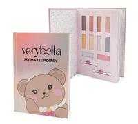 verybella Journal de maquillage irisé motif ours, contient 8 couleurs de fards à paupières clairs et foncés, 2 baumes à lèvres, 2 applicateurs et pages lignées où vous pouvez créer des secrets de