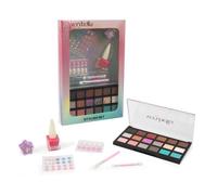 verybella Kit de maquillage complet comprenant une palette de 18 fards à paupières, 2 applicateurs, 1 vernis à ongles peel-off rose, 1 lot de faux ongles avec strass et 1 baume à lèvres pailleté