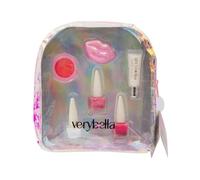 verybella Sac à dos irrédiscent, fermeture éclair, partie avant transparente, contient 3 vernis colorés Peel Off, 1 brillant à lèvres, 1 baume à lèvres, 1 blush, porte-embout pratique