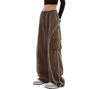 Veryin Pantalon Parachute Femmes Y2K Pantalon Baggy Track Pantalon Cargo Casual Large Jambe Taille Élastique Sports avec Poches