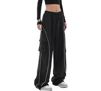Veryin Pantalon Parachute Femmes Y2K Pantalon Baggy Track Pantalon Cargo Casual Large Jambe Taille Élastique Sports avec Poches