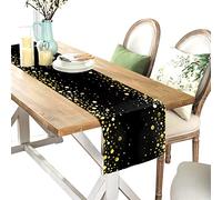 Vesaneae 30 x 183cm Chemin de Table Noir, Rectangulaire Linge de Table, Nappe à Pois Dorés, Couvertures de Table, Nappe de Table, Décoration de Table pour Fête Maison Hôtel Mariage Noël