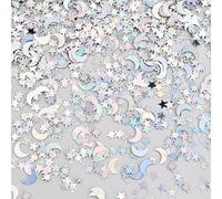 Vesaneae 30g/4000pcs Confettis de Table Étoile et Lune Holographique, Métalliques Feuille Étoiles Table Confetti, Mini Paillettes Feuille Confettis, pour Anniversaire Mariage Fête Décoration (Argent)