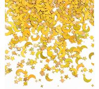 Vesaneae 30g/4000pcs Confettis de Table Étoile et Lune Holographique, Métalliques Feuille Étoiles Table Confetti, Mini Paillettes Feuille Confettis, pour Anniversaire Mariage Fête Décoration (Or)