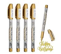 Vesaneae 4pcs Or et Argent Stylos Marqueurs Métalliques,Permanents Feutres Marqueurs Métallisés Métalliques Brillants pour Scrapbooking,DIY Album (or)