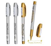 Vesaneae 4pcs Or et Argent Stylos Marqueurs Métalliques,Permanents Feutres Marqueurs Métallisés Métalliques Brillants pour Scrapbooking,DIY Album(Or,Argenté)