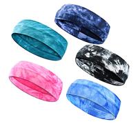 Vesaneae 5 Pièces Tie Dye Bande de Cheveux, Bandeau Élastique, Bandeau de Sport pour Hommes et Femmes, Bandeaux de Coton de Yoga, Coloré Headband, Sport Entraînement Bandeaux, Sport Bandeau