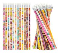 Vesavifaka 24 Pièces Joyeux Anniversaire HB Crayons pour Élèves, Crayons Colorés avec Gomme pour Enfants, Fournitures Scolaires en Bois pour Professeurs Récompense de te, 12 Designs