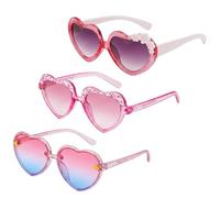 Vesavifaka 3 paires de lunettes de soleil pour enfants, lunettes de soleil en forme de cœur avec designs d'abeilles et de fleurs, verres UV400 pour lunettes de soleil filles, lunettes de plage