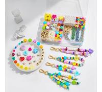 Vesavifaka 421 Pièces Perles Pony pour Bracelets Porte-clés, Perles Coeur Étoile Fleur Alphabet en Acrylique, Kits Bijoux Accessoires DIY