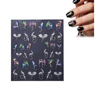 Vesavifaka Autocollant Ongles, Nail Sticker - 2 Pièces 5D Relief Nail Art Stickers en Couleur Argentée, Motifs Chauve-souris et Dragon Volant, Autocollant Onglerie, Décoration Ongles Têtes, Nail