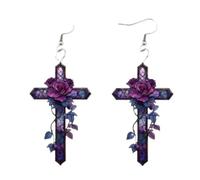 Vesavifaka Boucles d'oreilles,Boucles d'oreilles gothiques Bijoux gothiques Pendentif Rose-Camée, Designs floraux en verre cristal vintage, Style punk sombre, Accessoires de bijoux mystiques